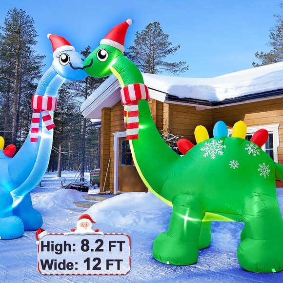 🆕12FT Christmas Inflatable Double Dinosaur Built-in LED Yard Outdoor Decoration - Picture 4 of 8